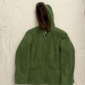 L.L. Bean Forest Green Hooded Jacket with Removable Faux Fur Trim